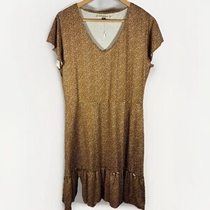 NWOT Alredine Brown Women’s Flutter Sleeve Ruffle Dress Size L